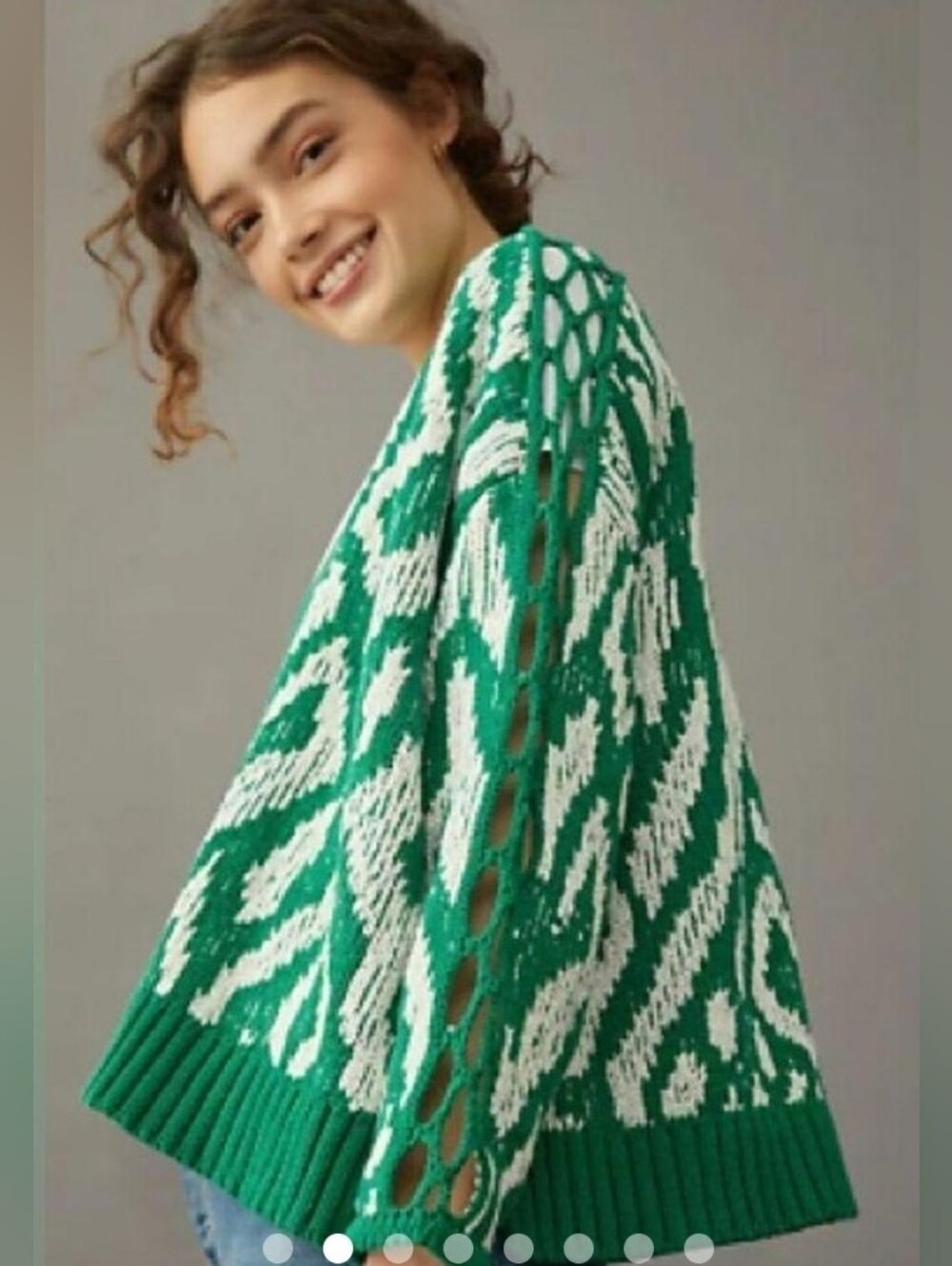 Anthropologie Green and White Open-Front Cardigan Sweater - Picture 2 of 3